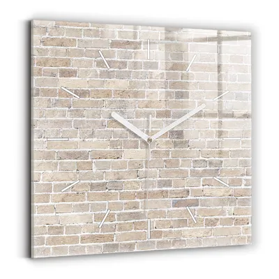 Produktbild von Wallfluent Wanduhr – Stilles Quarzuhrwerk - Uhr Dekoration Wohnzimmer Schlafzimmer Küche - Zifferblatt mit Striche - weiße Zeiger - 30x30 cm - Backsteinmauer
