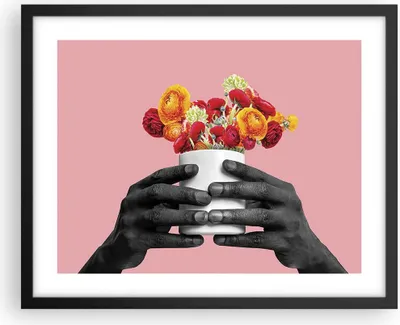Produktbild von Gerahmtes Poster - Schwarzer Rahmen - Schwarz Hände Blumen - 50x40 cm - Wand Bild - Wanddeko - Wandbilder - Kunstposter - Wandposter - Bilderrahmen - Bilder - Kunstdruck - P2BAA50x40-4706