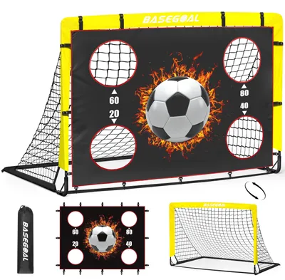 Image de But de football pour jardin - 150 x 120 cm - Structure en fibre de verre - Jaune et noir - But d'entraînement pliable