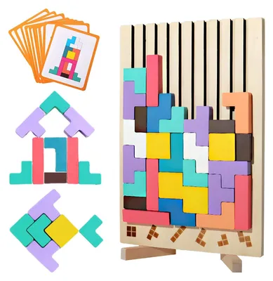 Image de Omgoods - Jeu de puzzle en bois Tetris - Jouet Montessori pour enfants