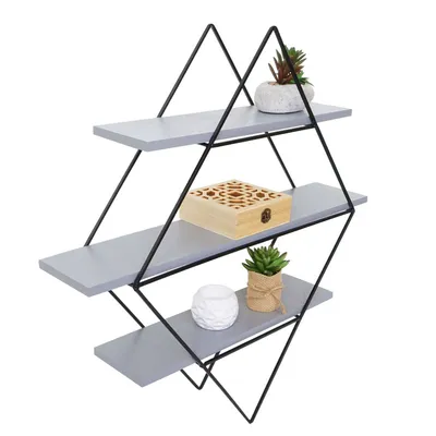 Produktbild von Wandregal HWC-A80, Hängeregal Regal, Industriedesign Echtholz 60x55x12cm - grau-blau