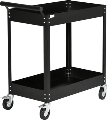 Immagine prodotto di Carrello da officina a 2 livelli, carrello portautensili vuoto, carrello da trasporto, maniglia laterale, 4 ruote, acciaio, portata fino a 150 kg, 84,5 x 38 x 84 cm, nero
