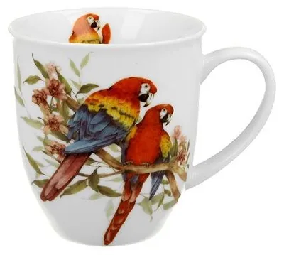 Produktbild von Becher, Tasse, Kaffeetasse, Vogelwelt, in einer Box, als Geschenk - Scharlachrote Ara-Papageien 400 ml