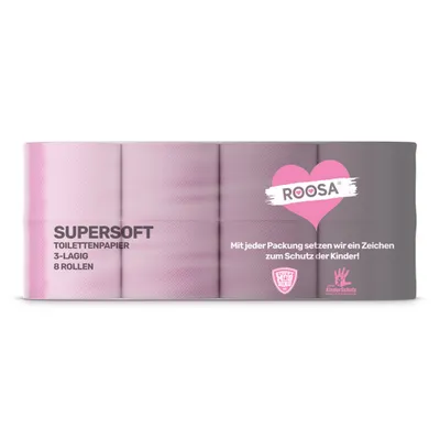 Produktbild von ROOSA Supersoft Toilettenpapier in rosa 8 Rollen, 3-lagig, 130 Blatt pro Rolle