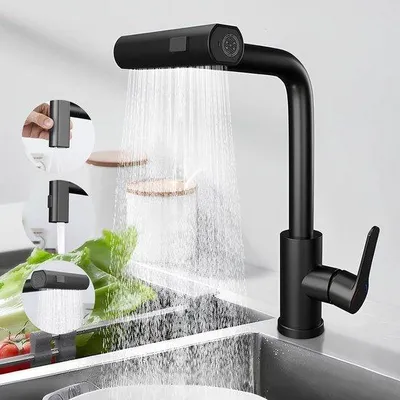 Productafbeelding van Keuken Keukenkraan Zwart - Waterval Spoelbak Kraan | Uittrekbaar met Douche Mengkraan Spoelbak