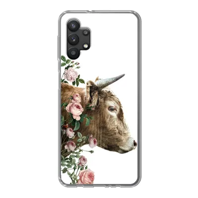 Produktbild von MuchoWow® Handyhülle Schutzhülle Hülle für Samsung Galaxy A32 5G Schottischer Highlander - Kuh - Blumen Silikon Softcase Handy Hülle - Softcase