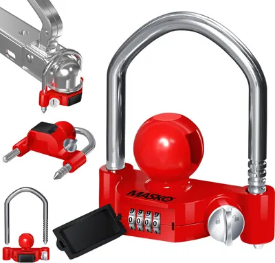 Produktbild von MASKO® Anhängerschloss Zahlenschloss mit 4 Stellig Code für gängige Anhängerkupplung Anhängerkugelsperrkupplung einfache Montage Diebstahlschutz Wohnwagen Anhänger Abschleppsperre Stahlbügel