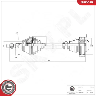 Image de ESEN SKV 40SKV275 Arbre de transmission avant droit pour VW Golf IV berline (1J1), Golf IV break (1J5), Bora berline (1J2) et Bora break (1J6) BORA