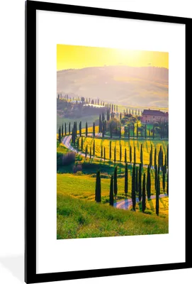 Produktbild von MuchoWow® Gerahmtes Poster Gras - Sonne - Hügel - Landschaft 60x90 cm - Poster mit Schwarzem Bilderrahmen Wandposter Rahmen Foto Bilder - Dekoration - Wandposter Wohnzimmer - Hochwertig