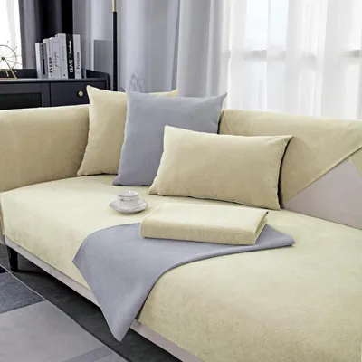 Obrázek produktu pro Potah na pohovku z materiálu chenille, protiskluzový, ochrana pohovky před poškrábáním (pro psy a kočky), rozměry 70x70 cm, barva: krémová