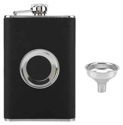 Edelstahl-Flachmann 240 ml mit klappbarem Shotglas & Trichter
