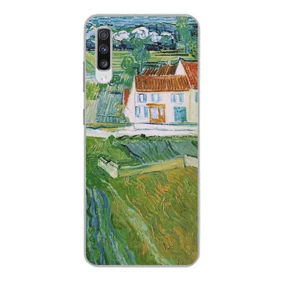 Produktbild von MuchoWow® Handyhülle Schutzhülle Hülle für Samsung Galaxy A70 Landschaft mit Kutsche und Zug - Vincent van Gogh Silikon Softcase Handy Hülle - Schutzhaube