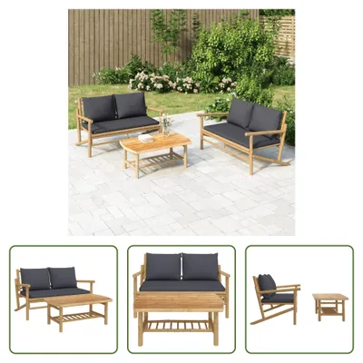 Produktbild von The Living Store 2-tlg. Garten-Lounge-Set mit Dunkelgrauen Kissen Bambus