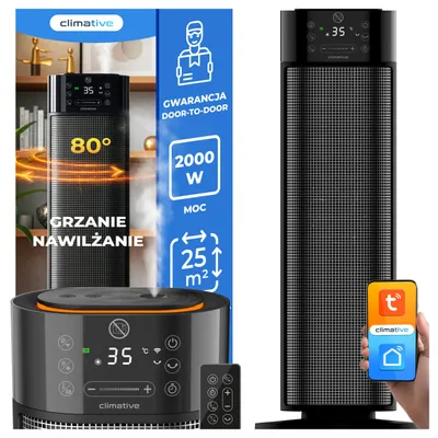 Produktbild von Keramik Heizlüfter mit Befeuchter 2000W Mistiq WiFi 80° Oszillation ECO Modus Timer 24h Elektroheizung Energiesparend Heizung Elektrisch Heizstrahler