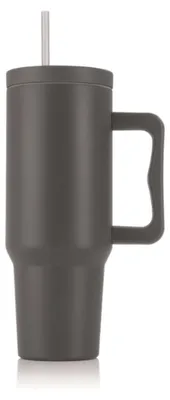 Image de Mug isotherme GOURMETmaxx | Avec paille et anse | Mug à café à emporter de 1,2 L | Mug isotherme avec couvercle 2 en 1 | Étanche | Gris