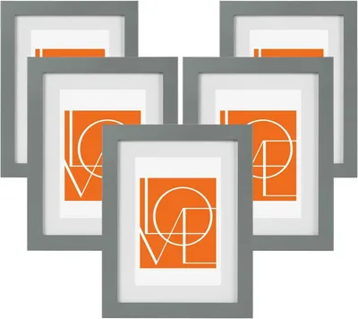 Produktbild von Set mit 5 Bilderrahmen mit Passepartout A4 | Grau | 21x29,7 cm