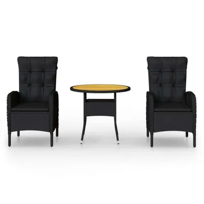 Obrázek produktu pro vidaXL 3dílný zahradní set Poly Rattan Black