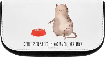 Produktbild von Mr. & Mrs. Panda Kulturbeutel Katze Fressen - Weiß - Geschenk, Organizer, kosmetiktasche klein, Make-Up Tasche, kosmetiktäschchen