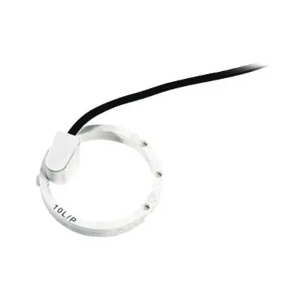 A white ring-shaped sensor with a black cable attached.