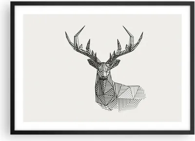 Produktbild von Gerahmtes Poster - Schwarzer Rahmen - Hirsch Skizze Skandinavisch - 70x50 cm - Wand Bild - Wanddeko - Wandbilder - Kunstposter - Wandposter - Bilderrahmen - Bilder - Kunstdruck - P2BAA70x50-4950