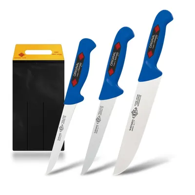 Produktbild von EIKASO Solingen Germany Metzgermesser Set Schlachtermesser-Set 3-Teilig Profi Messerset aus Molybdänstahl 1.4116 eisgehärtet mit rutschfestem Griff