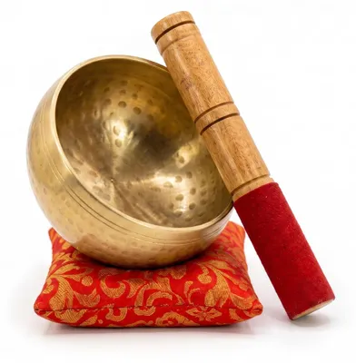 Image de Omgoods - Bol chantant tibétain de 13 cm, ensemble de méditation et de yoga comprenant un maillet et un coussin