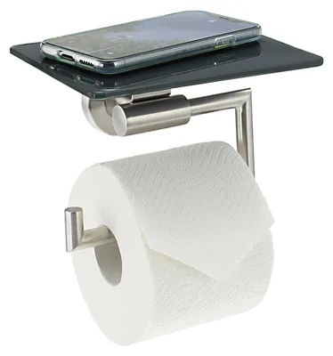 Image de bremermann Série salle de bain PIAZZA - support papier toilette avec tablette en verre gris 2en1, en verre et inox mat