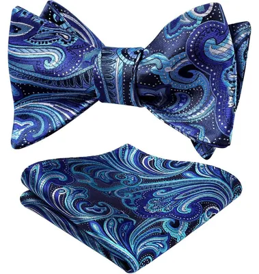 Immagine prodotto di Set da uomo composto da cravatta e fazzoletto da taschino, motivo floreale jacquard, colore blu, allacciatura a nodo