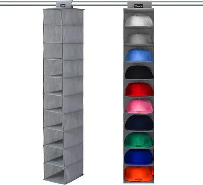 Produktbild von Hutablage und Cap Rack - Kleiderschrank mit 10 Regalen - zur Aufbewahrung von Caps - Hüten-Organizer - für alle Arten von Hüten - 1 Stück - grau