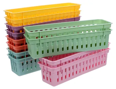 Produktbild von 12 Stück Kunststoff Aufbewahrungskörbe für Schrein Stiftehalter als Schreibtisch Organizer für Buntstifte, Bleistifte und Marker für Klassenzimmer und Büro