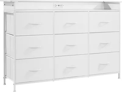 Immagine prodotto di Comò a 9 cassetti Comò alto in tessuto con contenitore LED e presa di corrente Bianco