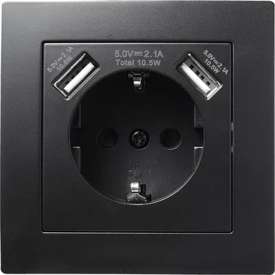 Produktbild von Schutzkontakt-Steckdose mit 2x USB McPower ''Flair'',250V, 5V/2,1A,UP,matt schwarz