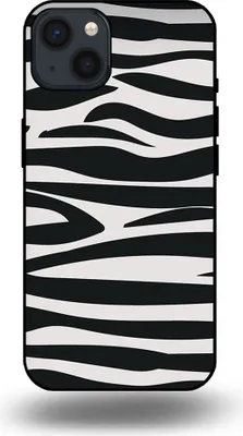 A smartphone case with a zebra print pattern.