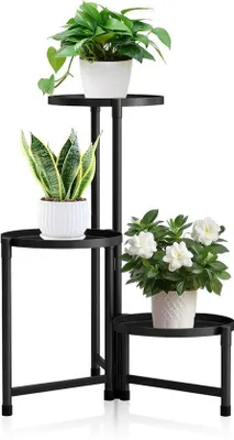Imagen del producto de Estantería metálica para plantas con 3 niveles, ideal para balcones, jardines y salones