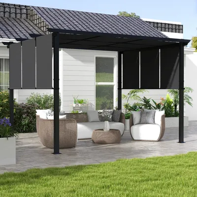 Produktbild von Pergola 3x3,5m versenkbares Dach, Terrassenüberdachung Stahl pulverbeschichtet, Dunkelgrau | 357x296x235 cm | 3 Dachabschnitte verstellbar | 27 kg