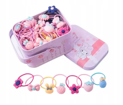 Produktbild von Haar-Accessoires - Gummibänder für Baby Mädchen - Stilvolle Vielfalt - Handgefertigt - Elegante Metallbox - Flexible Größen - Zauberhafter Haarschmuck