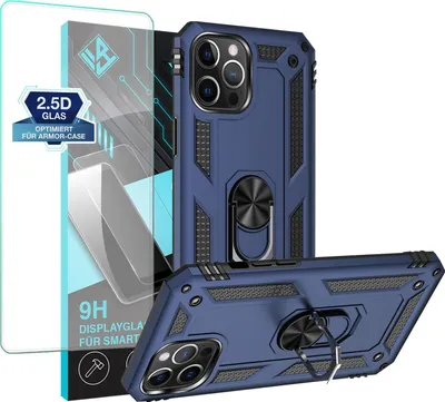 Produktbild von Armor Outdoor Handyhülle für Apple iPhone 12 Pro Max Handy Panzer Case Schutzhülle mit 9H Displayglas Displayschutz Farbe: Blau