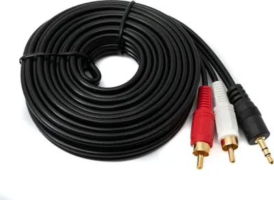 Produktbild von SYSTEM-S Cinch 2 RCA Kabel 5 m Stecker zu AUX 3,5 mm Klinke Stecker Stereo AV in Schwarz