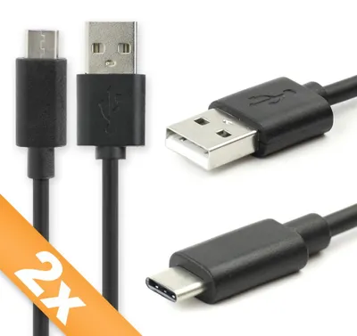 Produktbild von 2x subtel USB Kabel 1,0m kompatibel mit Microsoft Lumia 950 / Lumia 950 XL (USB A 2.0 -> USB Type C) Ladekabel USB C Type C auf USB A 2.0 Datenkabel 3A schwarz PVC