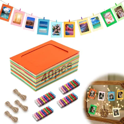 Productafbeelding van Foto Garland 40 Stuks, 10x15 cm, Papieren Fotolijsten met 40 Houten Clips, Voor Verjaardagsdecoratie