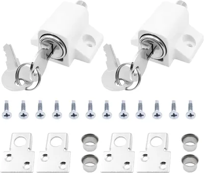 Imagen del producto de Cerraduras para ventanas correderas y puertas, 2 unidades, color blanco, con llave, para ventanas y puertas