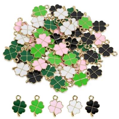 60 Kleeblatt-Anhänger, Metall, 5 Farben, DIY-Schmuck