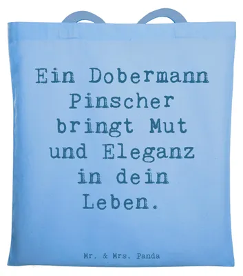 Produktbild von Mr. & Mrs. Panda Tote Bag Spruch Dobermann Pinscher - Sky Blue - Geschenk, Beschützerinstinkt, Unitasche, Jutebeutel, Familienhund, Laptoptasche, Hunderassen, Tapferkeit