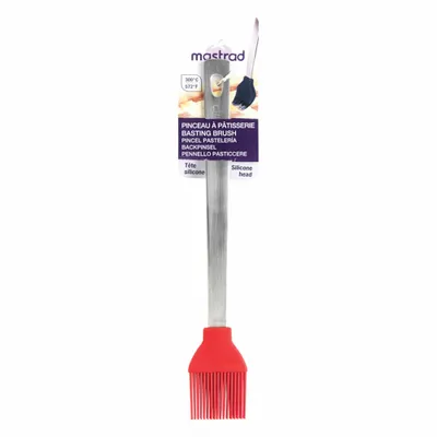 Produktbild von Mastrad Silikon Backpinsel mit Edelstahlgriff, Marinierpinsel, Küchenpinsel, Silikon, Edelstahl, Rot, 26 cm, F13015