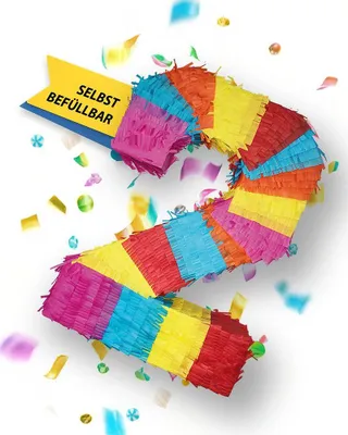 Produktbild von Pinata Zahl 2 für Kinder zum 2-ten Kinder-Geburtstag Schlag-Pinata 50 x 35 x 8cm Outdoor Spiel Geburtstagsdeko