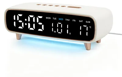 Digitalwecker mit Nachtlicht, 8,2-Zoll-LED, Doppelalarm, weiß