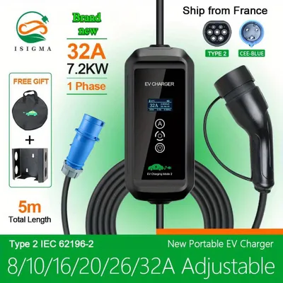 Immagine prodotto di Caricatore per auto elettrica - Caricatore per veicoli elettrici - Caricatore domestico - Caricatore portatile - Cavo di ricarica per veicoli elettrici - 7,2 kW, 32A
