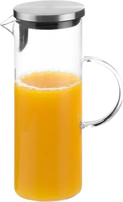 Image de APS Pichet à jus en verre, avec couvercle en acier inoxydable, contenance : 1,50 litre, hauteur : 270 mm