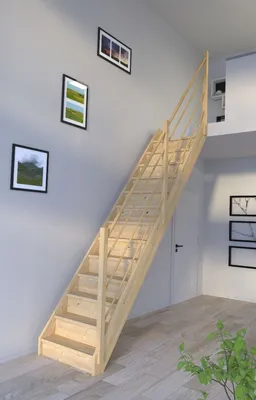 Produktbild von Holztreppe Korfu gerade-Holz-Holz Design Geländer-rechts-mit Setzstufen
