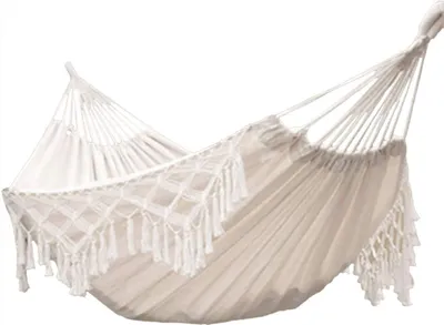 Productafbeelding van Dubbele hangmat van katoen met franjes, 240 x 150 cm, geschikt voor een gewicht tot 450 kg, ideaal voor tuin en strand